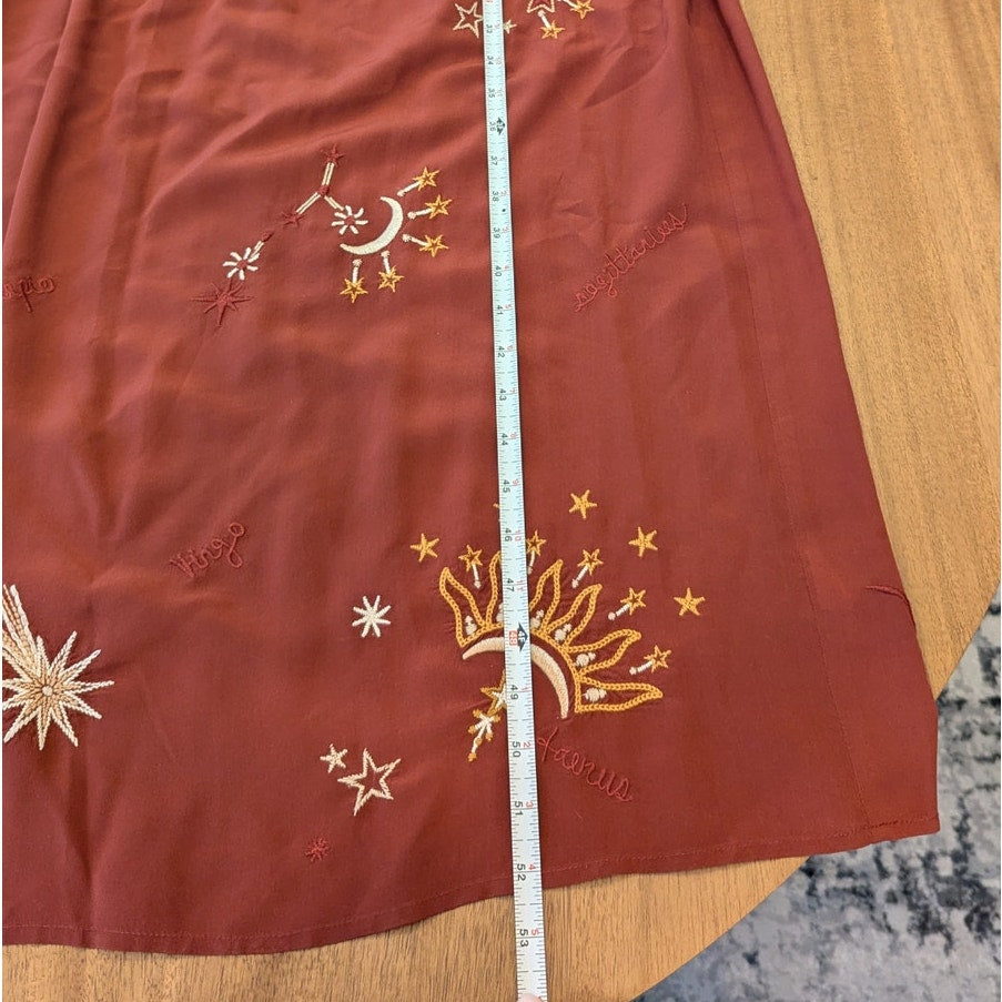 Johnny Was Workshop Maxi Dress S 100% Silk Embroidered Celestial Zodiac Midi