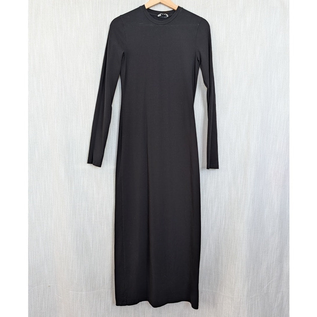 Raey Cotton-Blend Jersey Maxi Dress Womens UK10/S Black Crewneck Long Sleeve