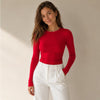 Zara Supima Long Sleeve T-shirt Top 0858/613/600 Womens S Red Round Neck