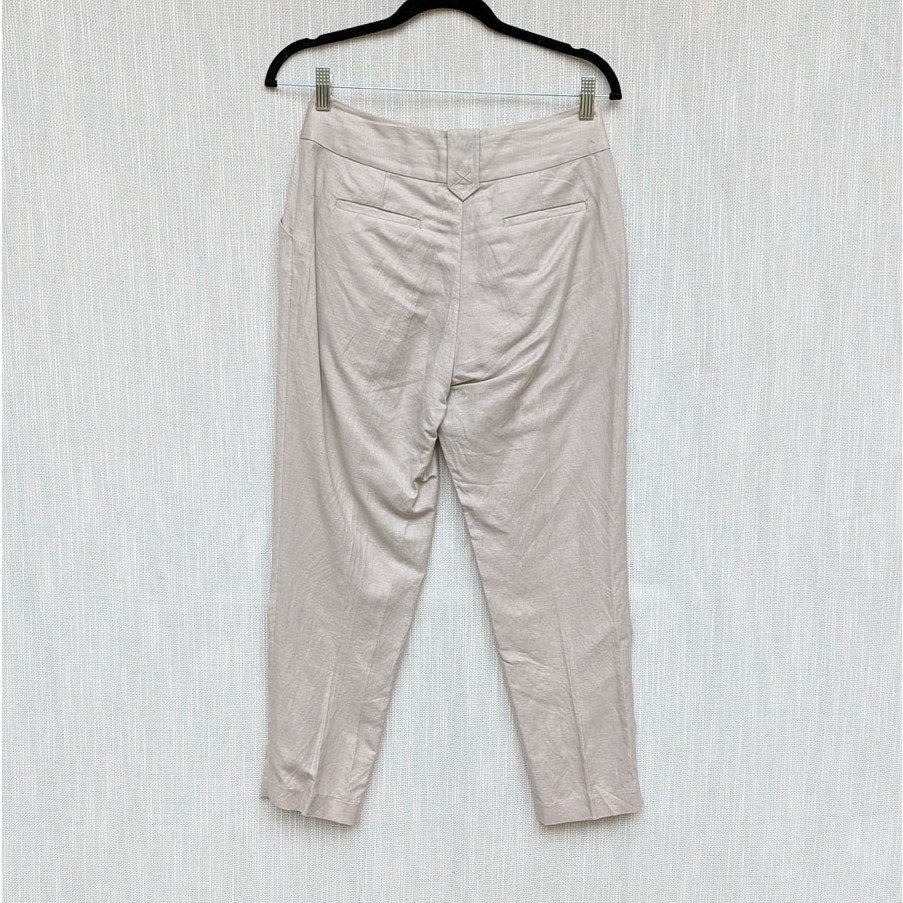 Ted Baker Pants Womens 0/US 2 Beige Linen High-rise Cropped Pleated Trousers