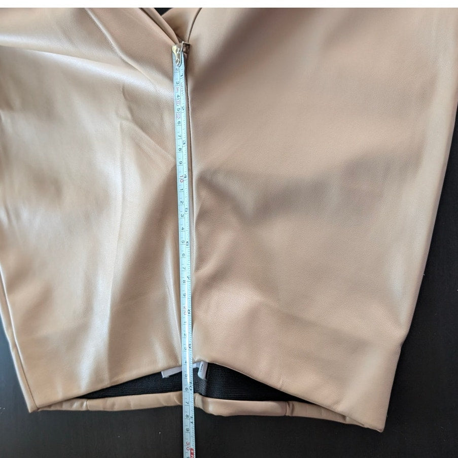 Mango MNG Beige Vegan Leather Mid-rise Ankle Legging Pants, size S