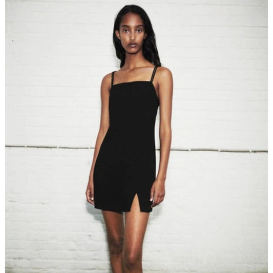 Zara Black Sleeveless Strappy Sheath Slit Mini Dress, size S
