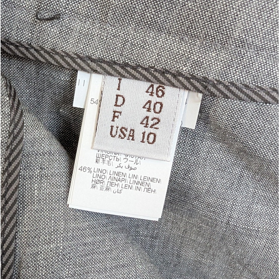 Brunello Cucinelli Wool/Linen Pants Womens 10 Gray High-rise Tapered Trousers