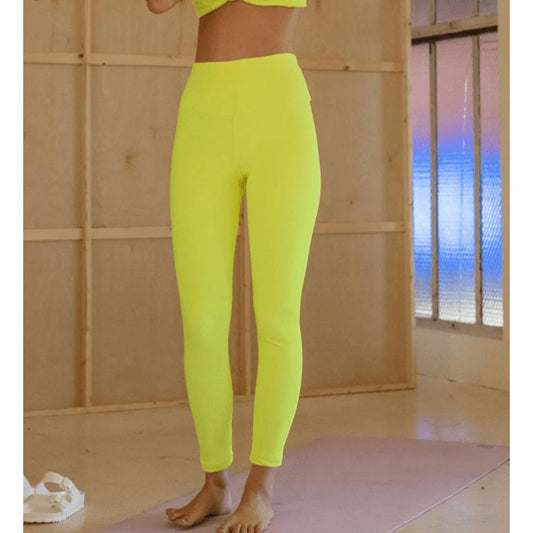 Montce Citron Micro Rib Wide Band Leggings, size S