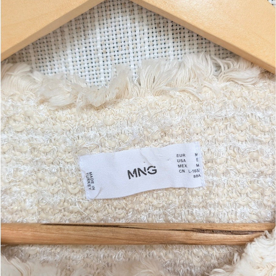 Mango MNG Tweed Lady Jacket Womens S Cream Cropped Long Sleeve