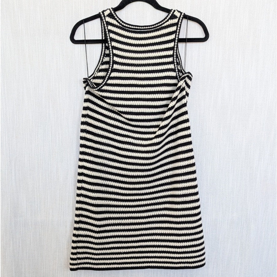 Anine Bing Arie Striped Crochet Knit Mini Dress Womens S Black Sleeveless