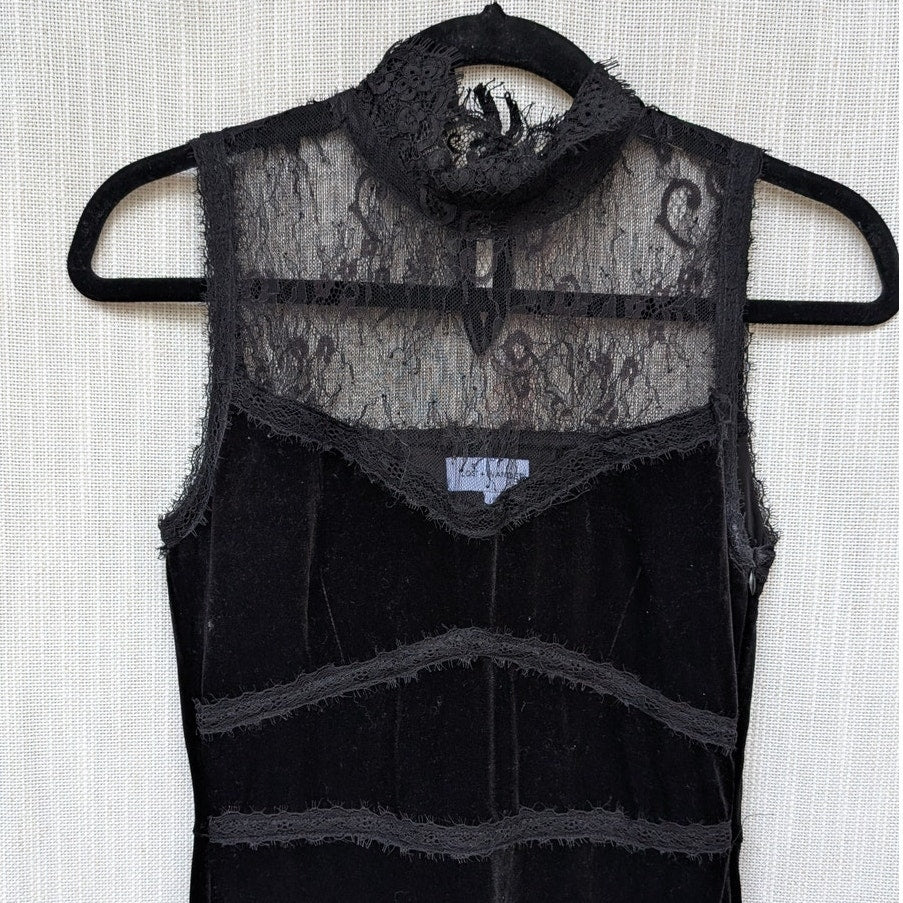 Lost + Wander Black Lace Velvet High Neck Sleeveless Maxi Dress, size S