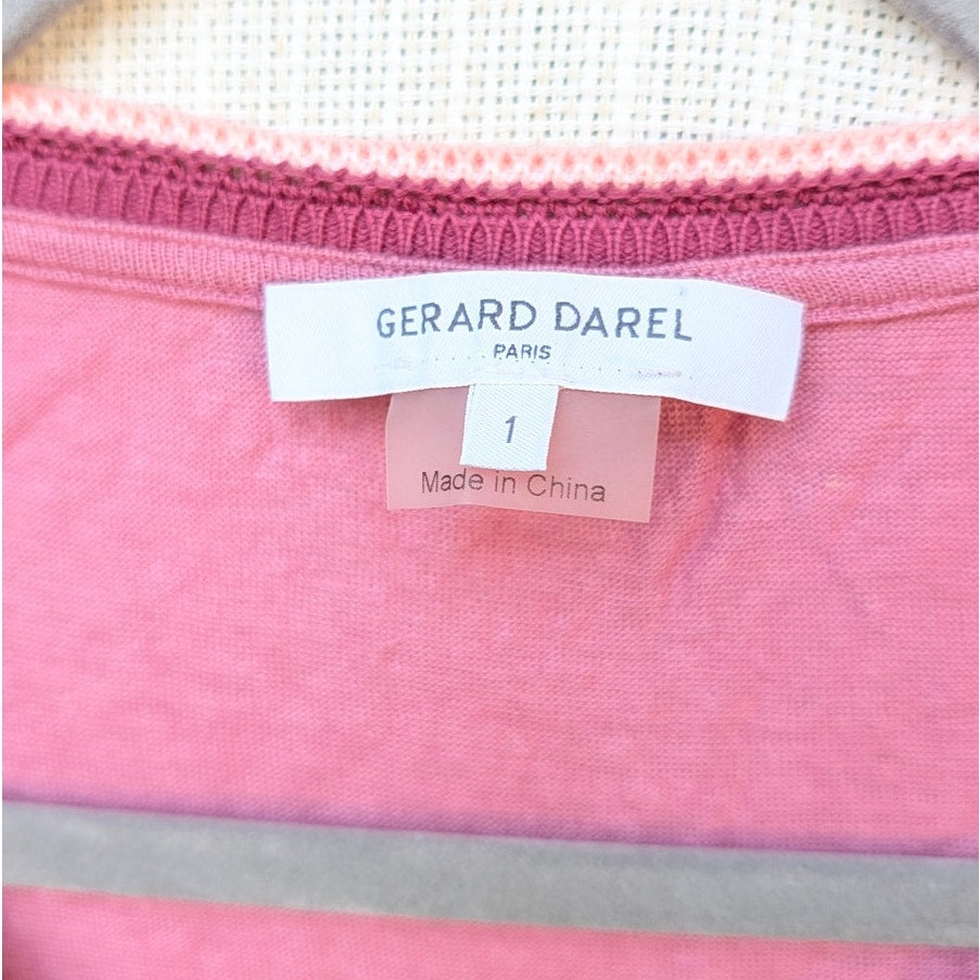 Gerald Darel Linen Tee Top Womens 1/S Pink Short Sleeve V-neck