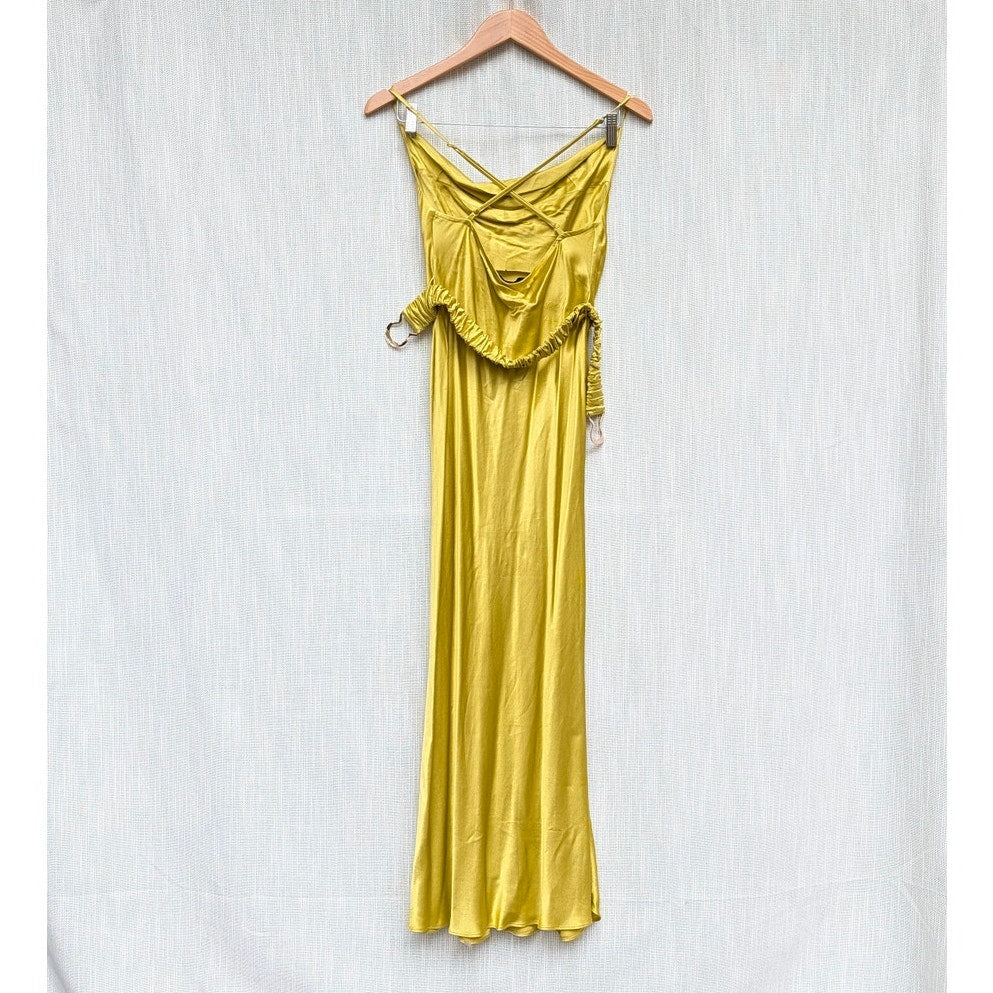Shona Joy Dress Women 4 Lime Gala Bias Spaghetti Strap Sleeveless Belt Midi/Maxi