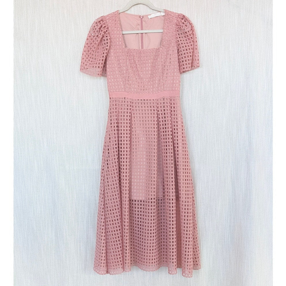 RP Rachel Parcell Lace Midi Dress Womens 0 Pink Rose Short Sleeve Square Neck