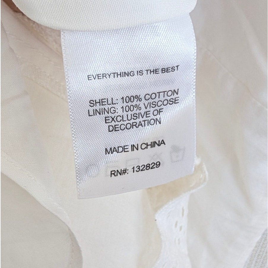 LPA Janelle Mini Dress Womens XS White Poplin Eyelet Ruffle Sleeveless