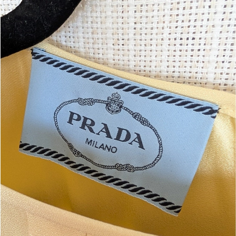 PRADA Pleated Short Sleeves Dress Womens IT40/S Yellow Crew Neck Knee Length