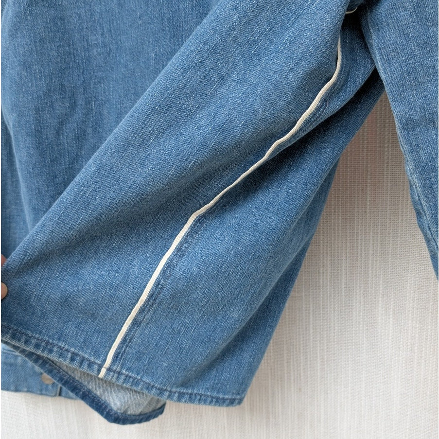 Non Blue Denim Long Sleeve Snap Shirt Track Jacket Washed, size M