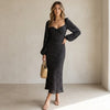 AFRM Black Floral Print Trixie Long Ballon Sleeve Midi Maxi Dress, size M