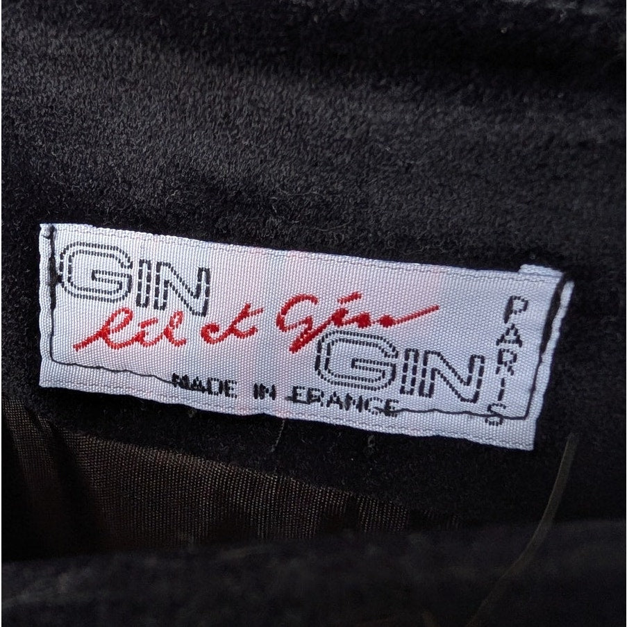 Gin Gin Paris Vintage Navy/Black Velvet Hook & Eye Front Pencil Midi Skirt, size S-M