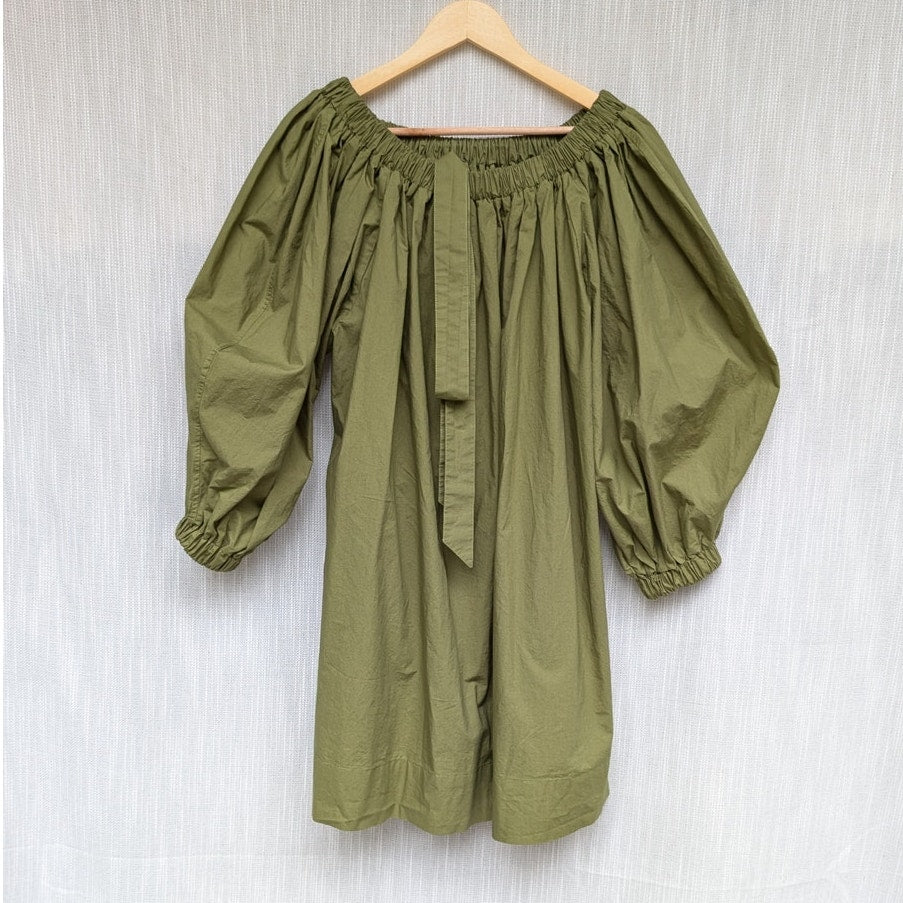 Mikoh Cleo Olive Grove Cotton Oversized Off-Shoulder Mini Dress, size 3/US10