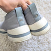 Stuart Weitzman SW-612 Light Gray/Blue Suede Sock Slip-On Sneakers, size 7.5B