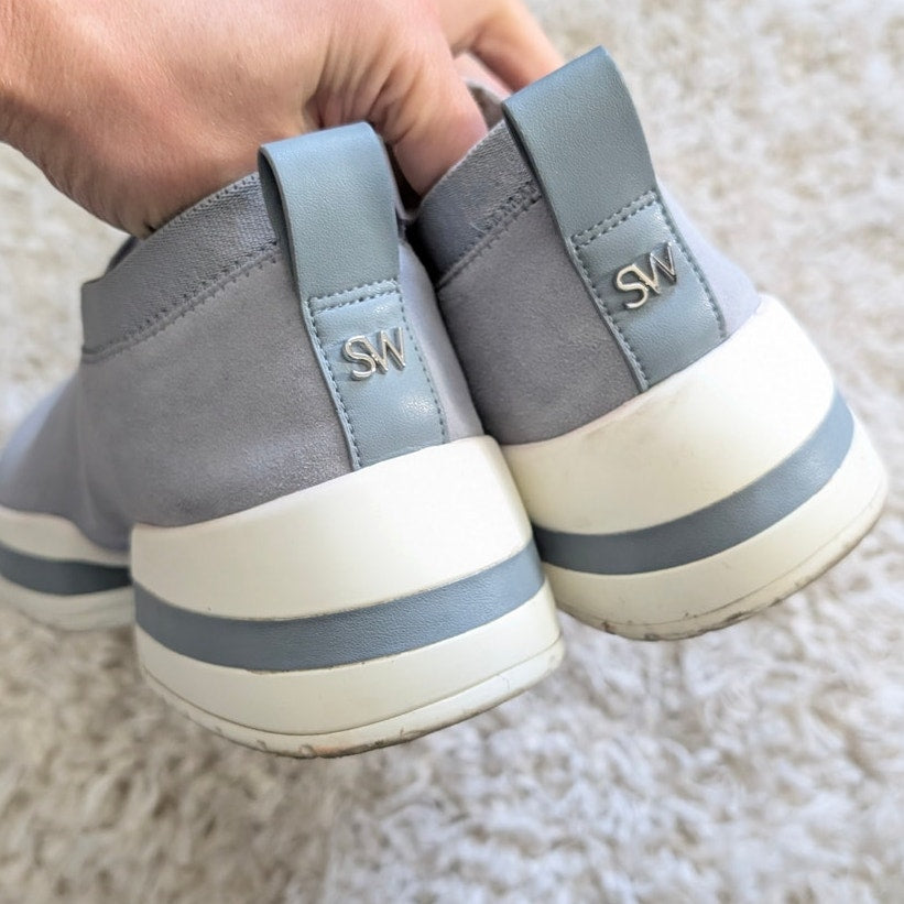 Stuart Weitzman SW-612 Light Gray/Blue Suede Sock Slip-On Sneakers, size 7.5B