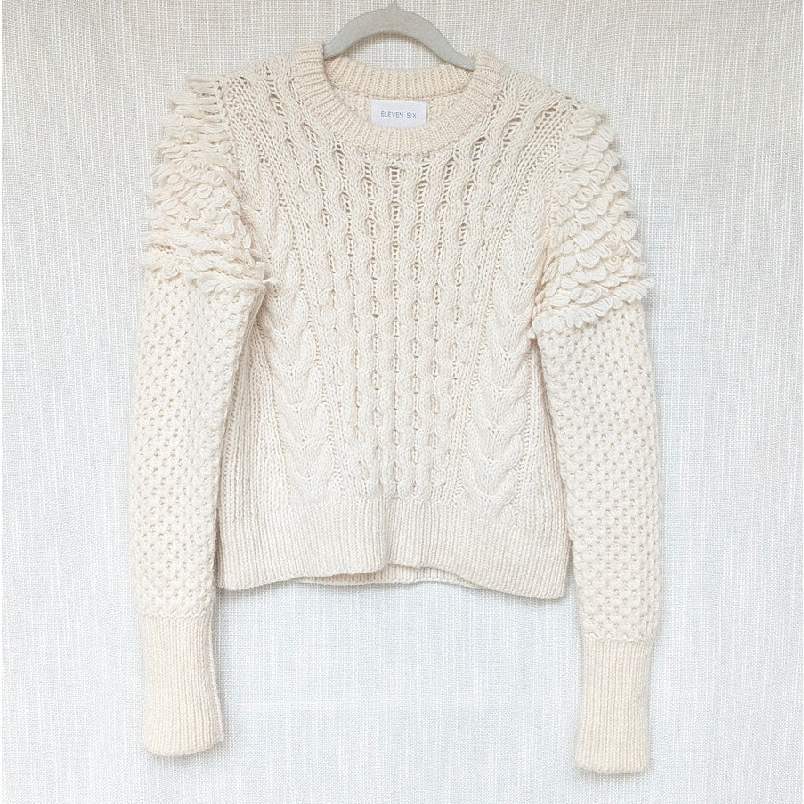 Eleven Six Nyla Sweater Womens S Ivory Alpaca/Wool Knit Crewneck Long Sleeve