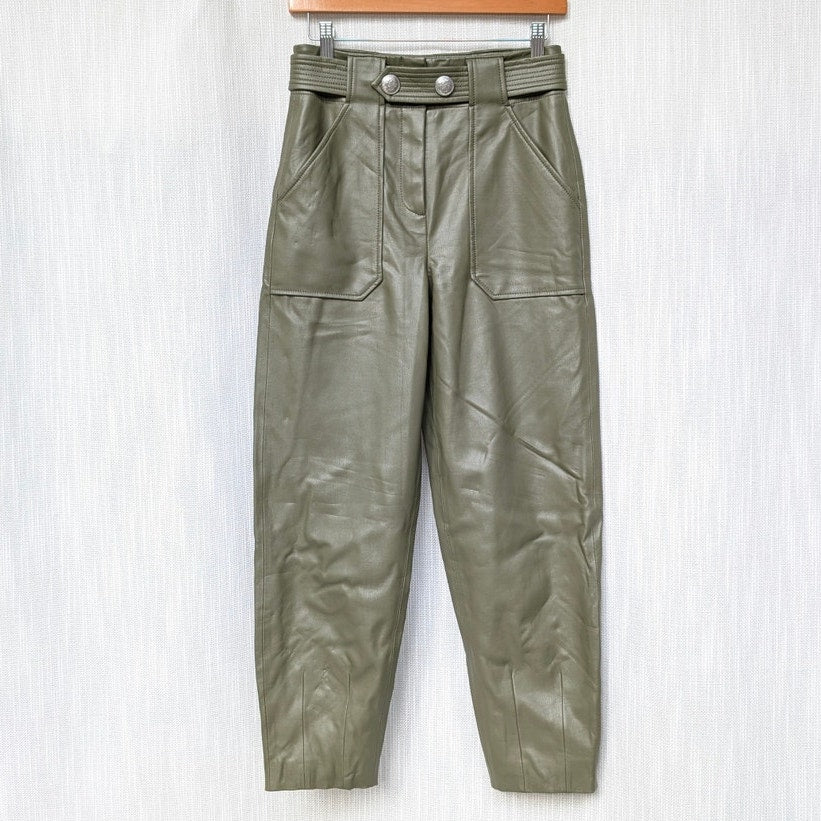 NWOT Veronica Beard Atala Tapered Vegan Leather High Rise Cropped Pants, size 2