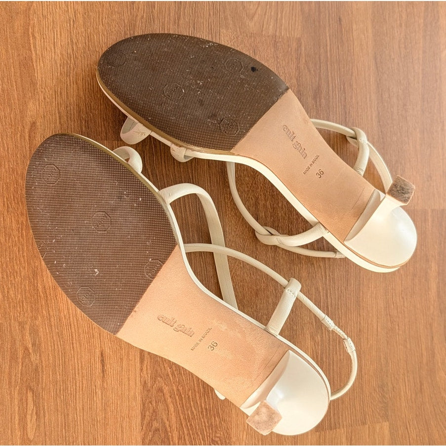 Cult Gaia White Leather Toe Loop Strappy Sandals Kitten Heel Womens EU 36 /US 6