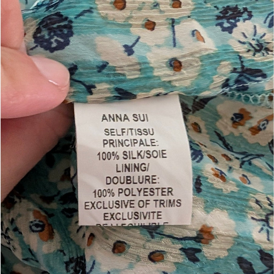 Anthropologie Anna Sui Forget Me Not Floral Silk Sleeveless Button Blouse, sz 2