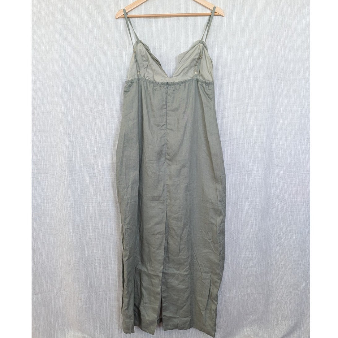 Ancora Azara Linen Midi/Maxi Dress Womens L Green Sleeveless Bust Details