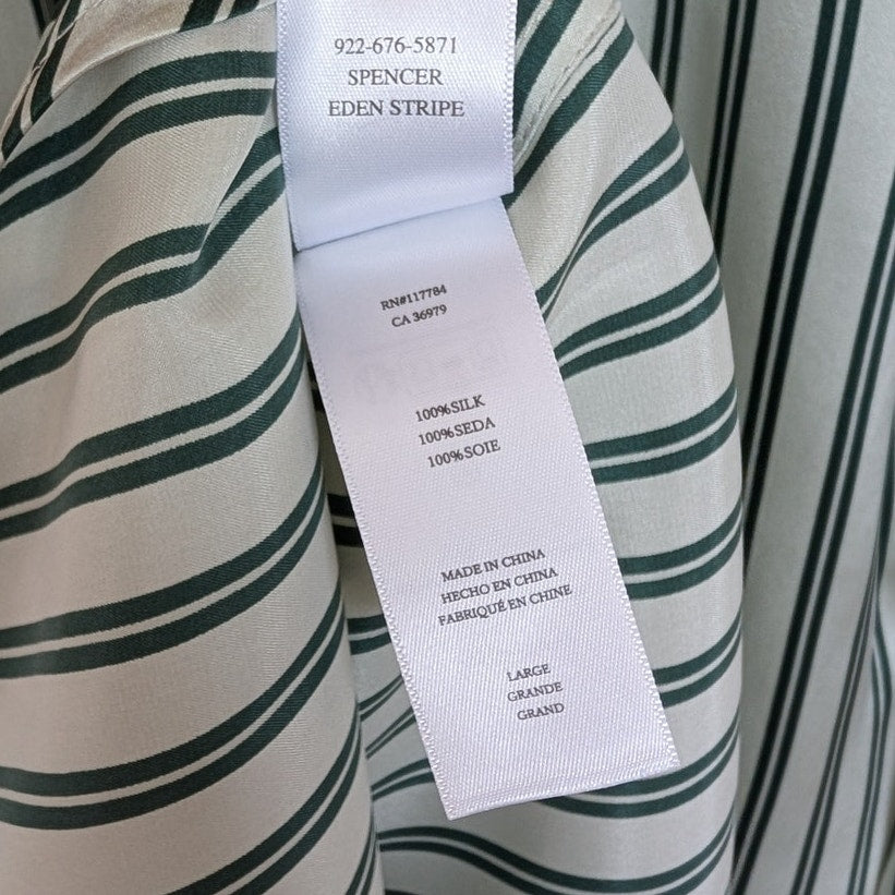 Rails Spencer Silk Blouse Shirt Womens L Green Striped Long Sleeve NWT