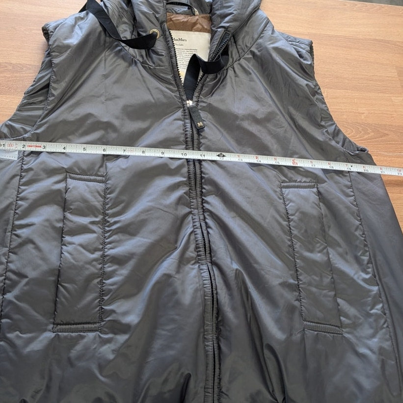Max Mara The Cube Cameluxe Greengo Anthracite Puffer Hooded Vest Womens 10 Gray