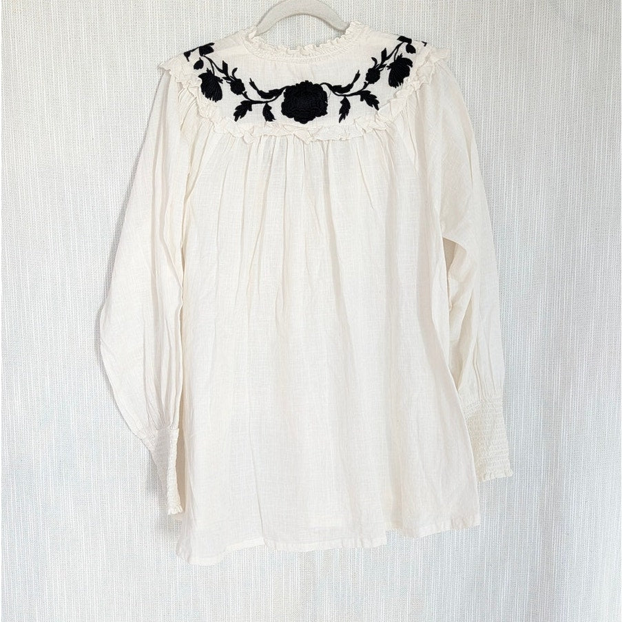 Free People Rose Vines Embroidered Top Womens S White Floral Cotton Button-up