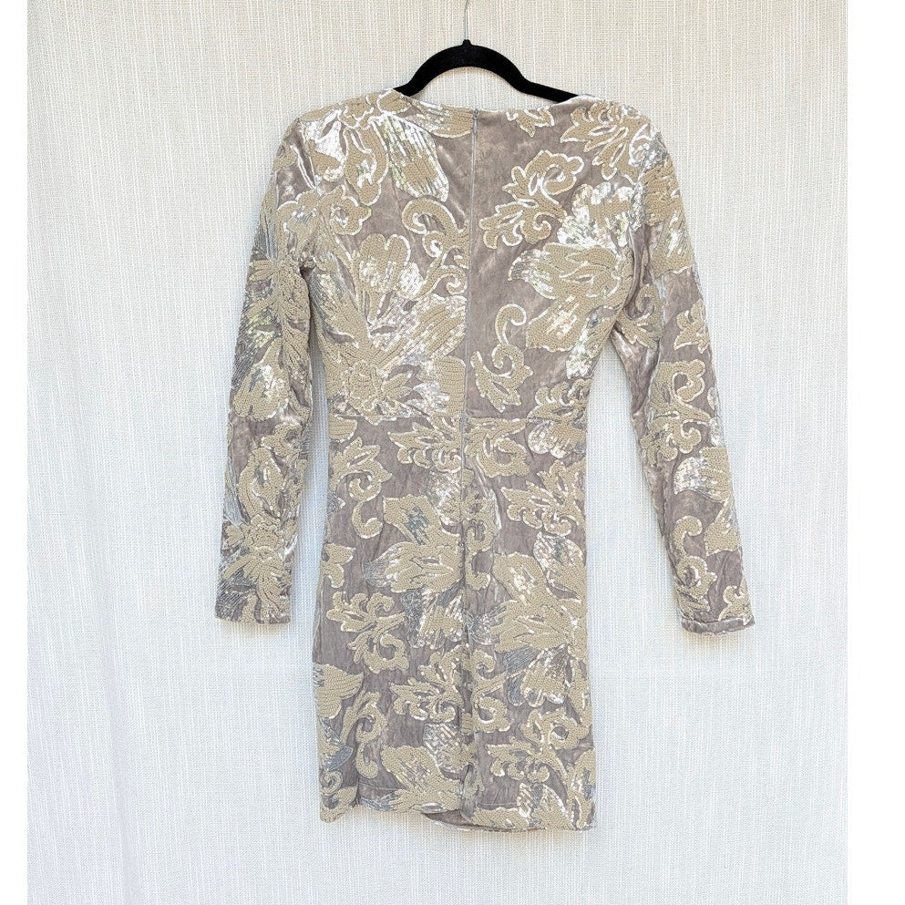 Maje Argent Raneli Dress FR 36/S Silver Sequin-embroidered Velvet Mini NWT