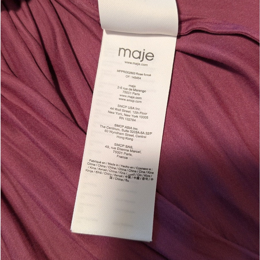 Maje Rianne Flowing Satin Mini Dress Womens FR 36/ S Purple V-neck Long Sleeve