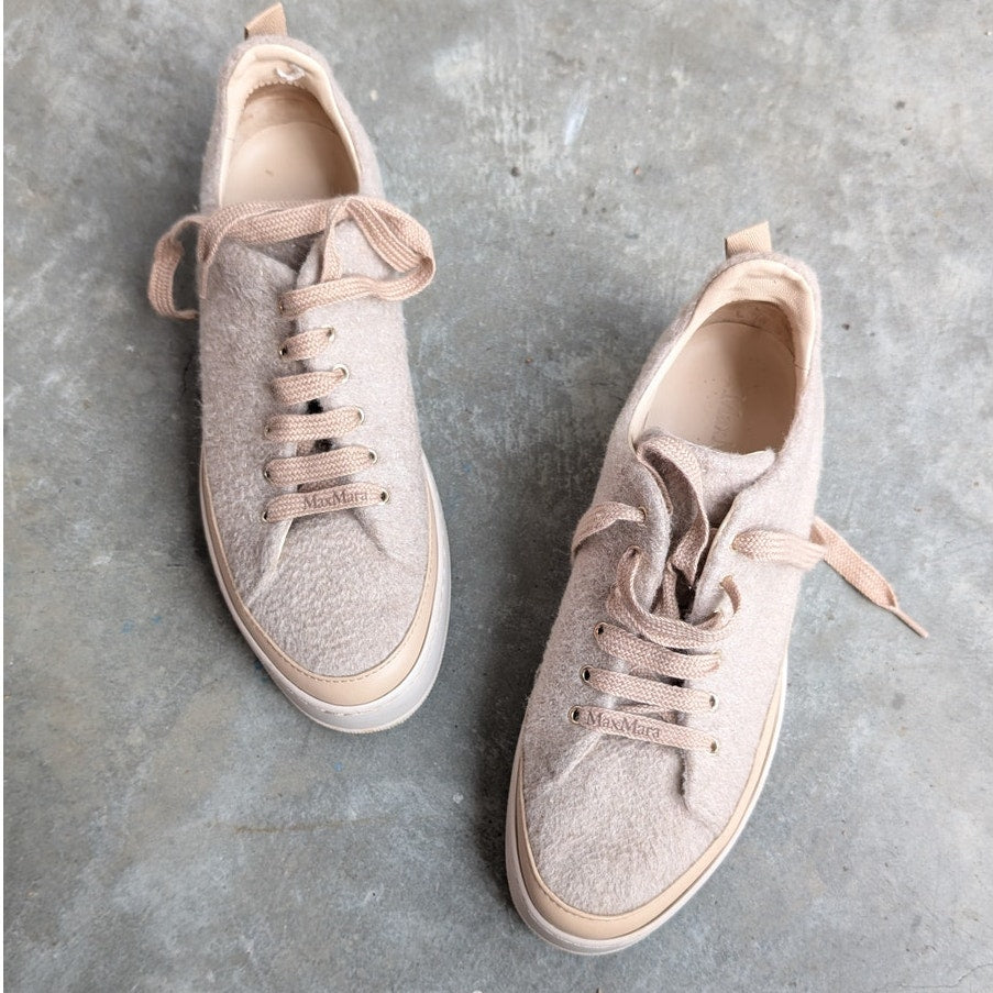 Max Mara Tunny Beige Textile/Leather Platform Sneakers, size EU37.5/US7.5