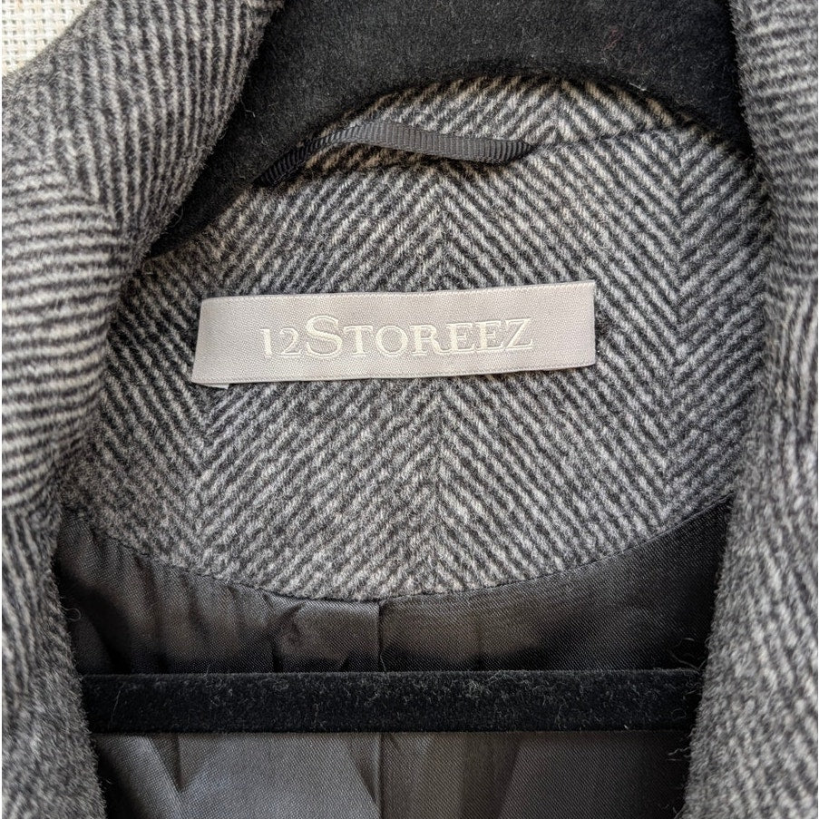 12 Storeez Wool Cashmere Coat Womens OS Gray Wrap Tie-Waist Longline