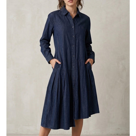 Uniqlo x JW ANDERSON 426840 Dress Womens M Navy Asymmetric Shirt Style Midi