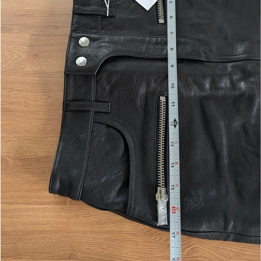 Anine Bing Steel Mini Skirt Womens S Black 100% Lamb Leather Zipper NWT