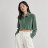 RE/DONE x Hanes Cropped Velour Long Sleeve Polo Top Basil Green Size M NWT