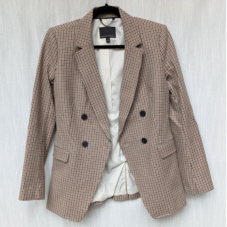 Banana Republic BR Plaid Blazer Womens 4 Brown Double-breasted Long Sleeve