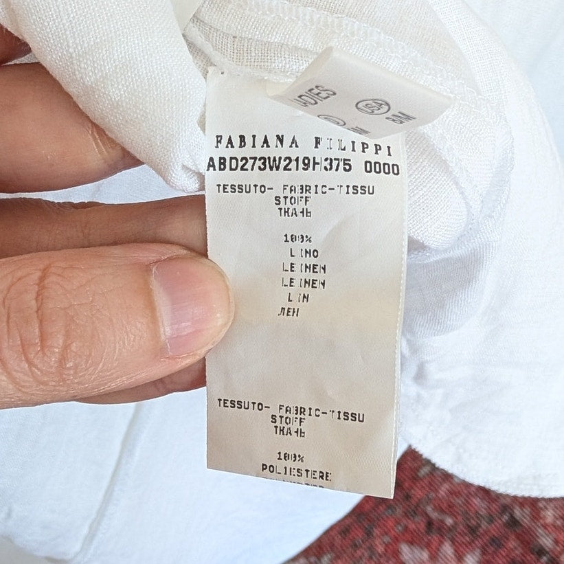 Fabiana Filippi Linen Midi Dress Womens 8 White Drawstring Waist Sleeveless