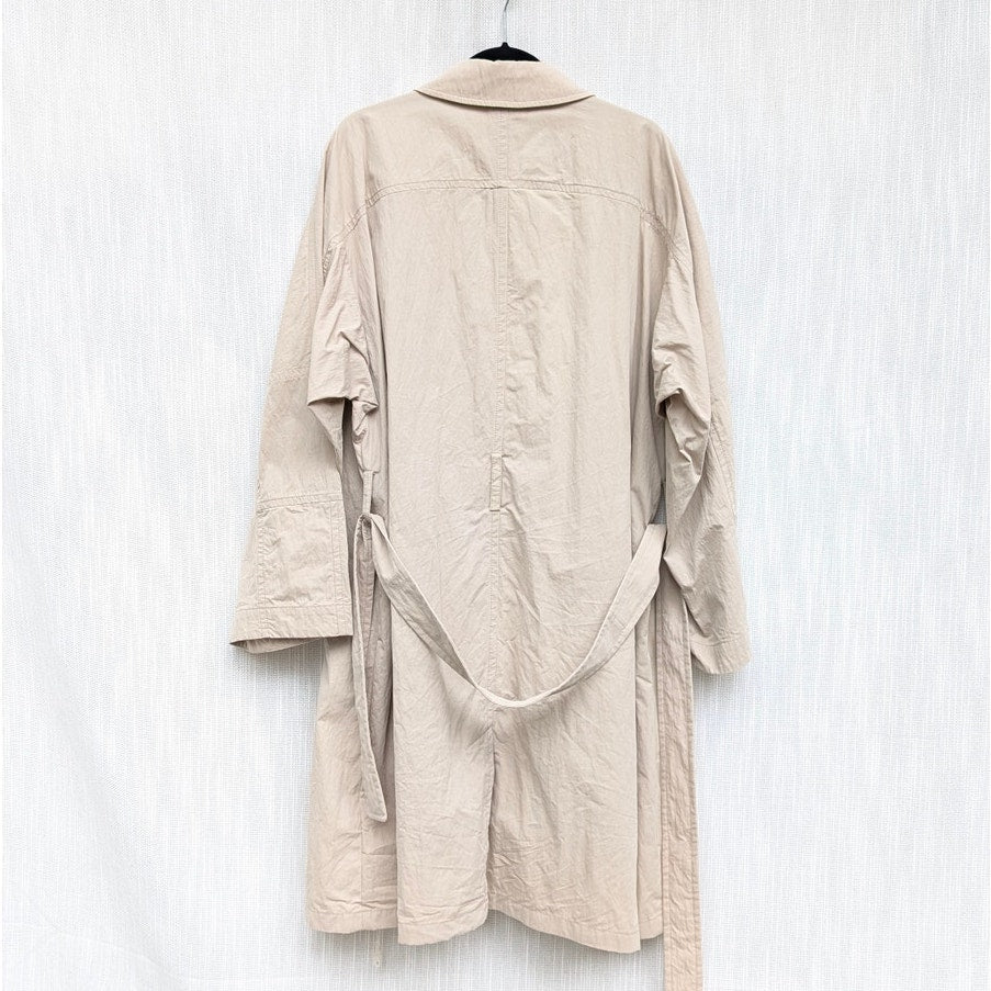 Vince Cotton Trench Coat Womens XL Beige Full Zip Self-Tie Belt Long