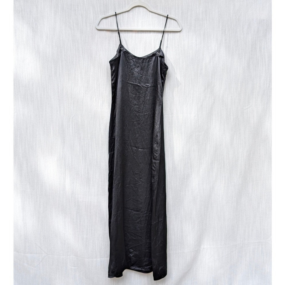 Jenni Kayne Slip Dress Womens S Black Satin Sleeveless Midi Maxi