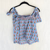 Marea Blue Floral Tie Shoulder Sleeveless Cotton Blouse Top, size XL