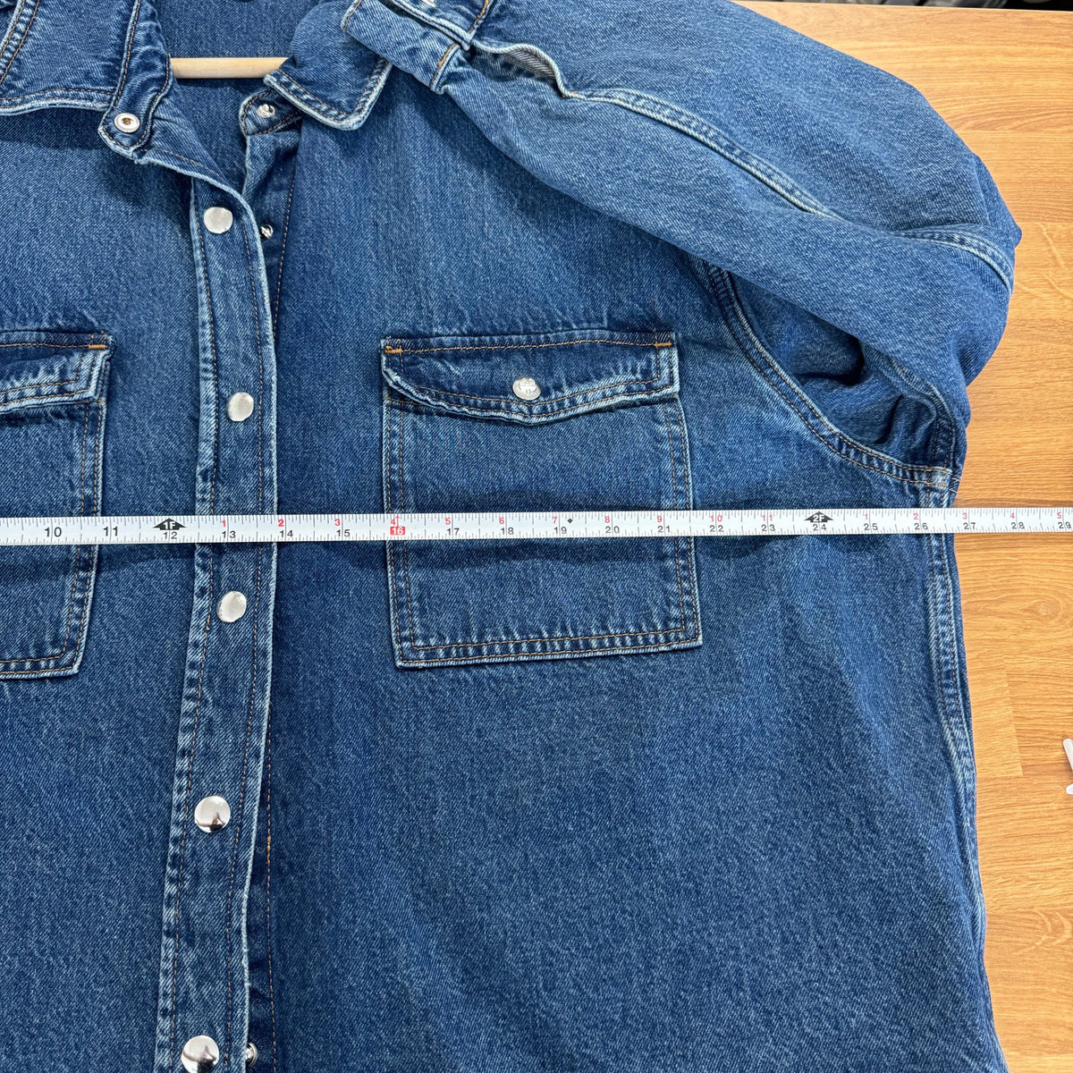 Anine Bing Paxton Shirt Jacket Womens L Blue Denim Cotton Relaxed Long Sleeve