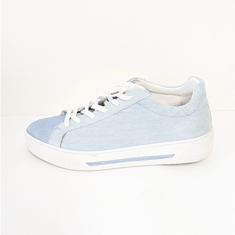 Rene Caovilla Denim Crystal-embellished Sneakers Womens EU 40/US 10 Blue Low Top