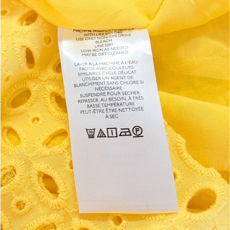 Anthropologie The Somerset Eyelet Mini Dress Womens L Yellow V-neck Short Sleeve