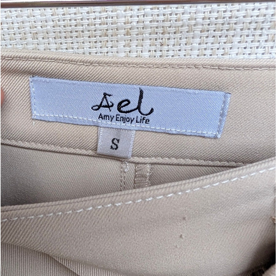 AEL Amy Enjoy Life Pants Womens S Cream Irregular High-waisted Wide-leg Trousers