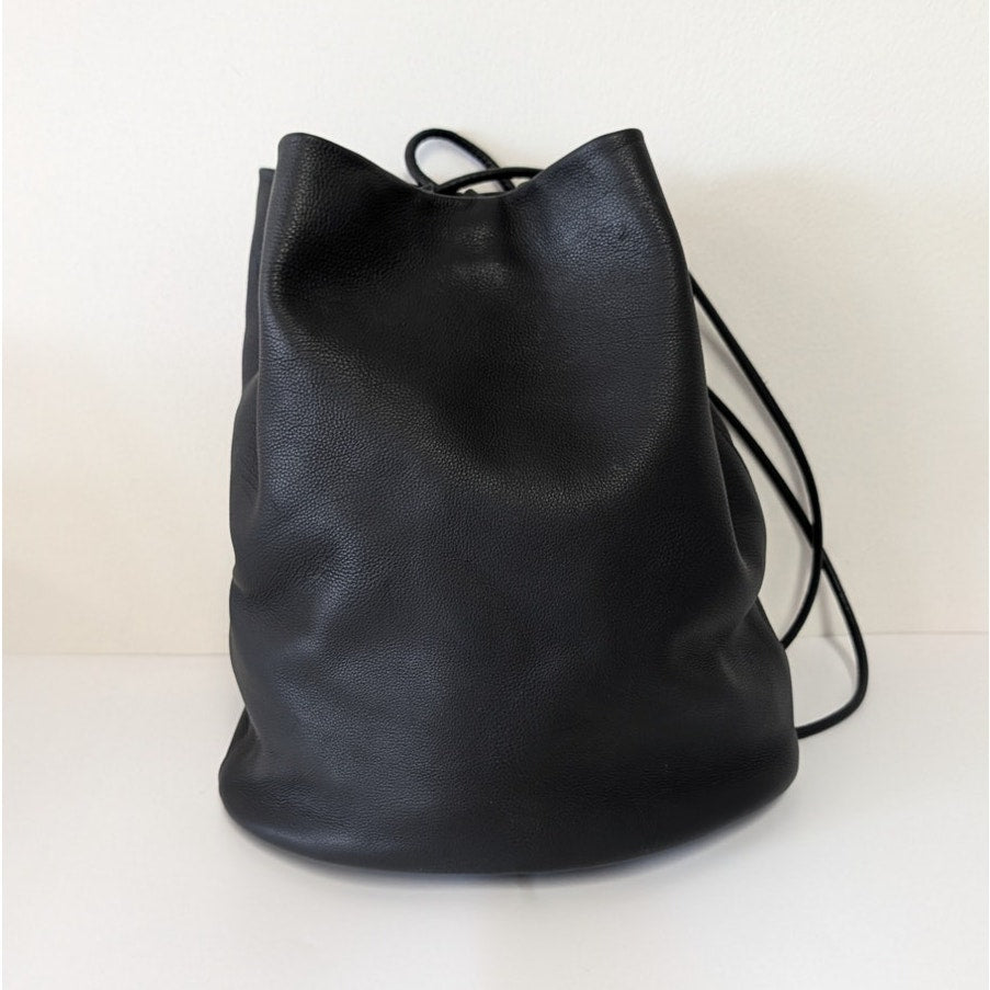 The Row Joe Black Leather Backpack Bucket Bag Shoulder Straps Made in Italy