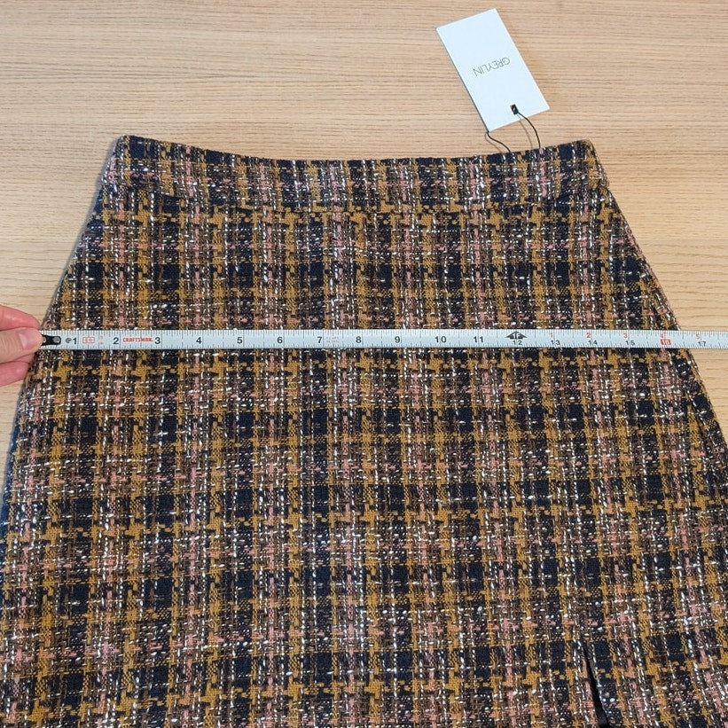 Greylin Skirt Womens XS Mini Black/Orange Tweed Plaid Straight NWT