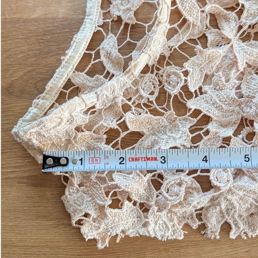 Miss Finch Lace Top Womens S Beige Sheer Floral Lace Crochet Overlay Cap Sleeve