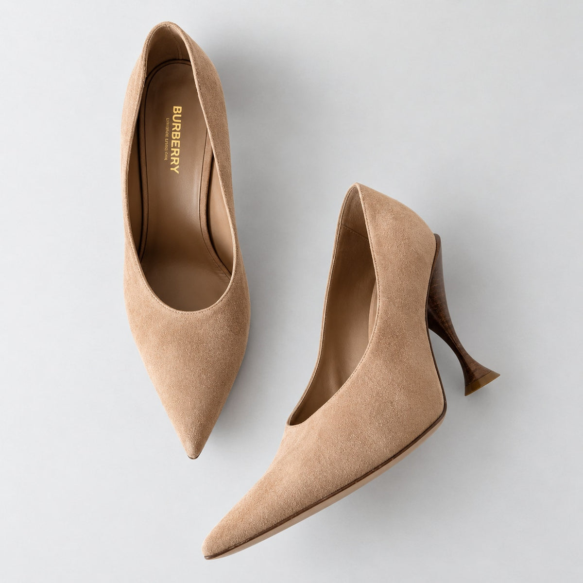 Burberry Leather Suede Pointed Toe Pumps Womens EU 39.5/US 9.5 Beige High Heel